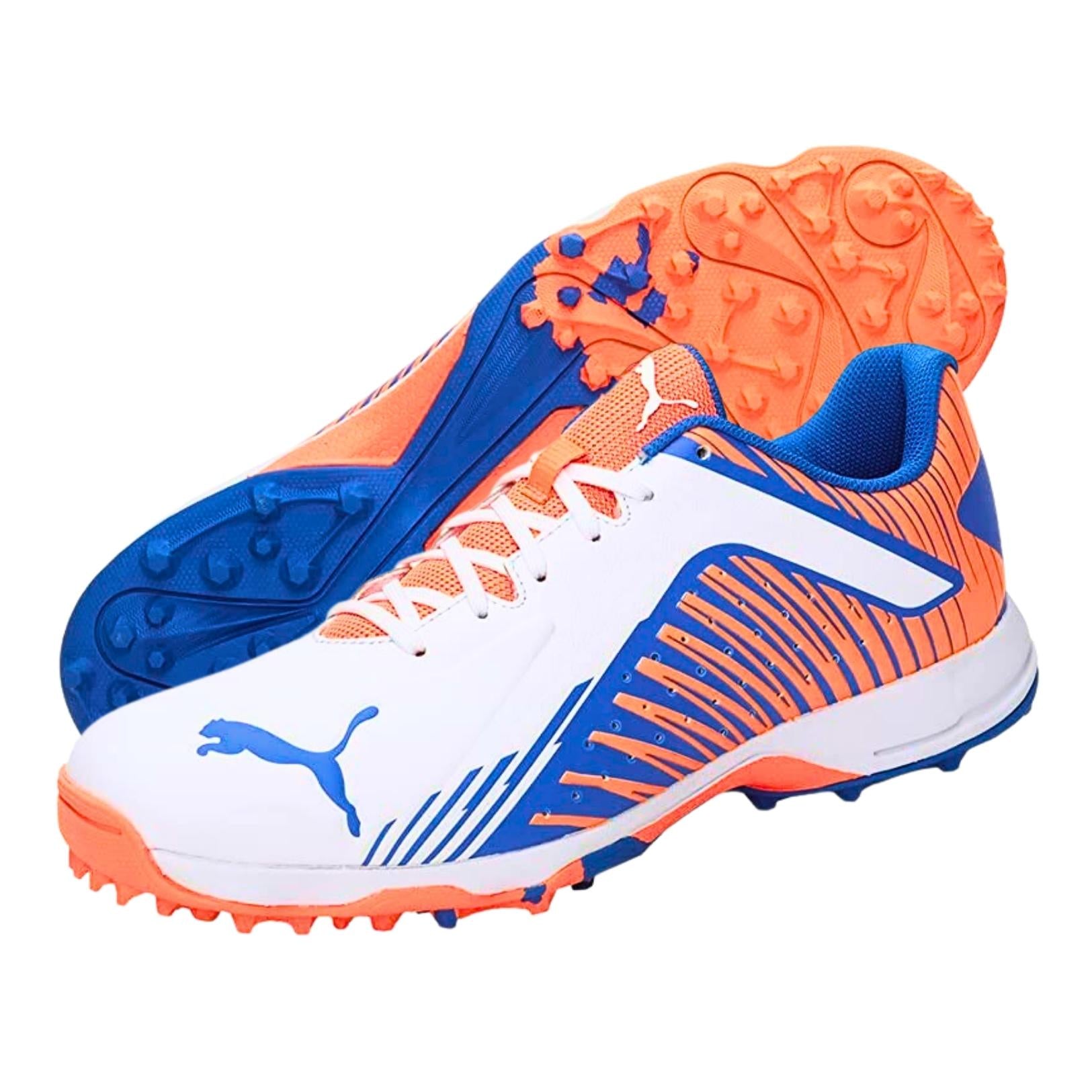 PUMA Cricket Shoes | Puma FH Rubber 22 White-Bluemazing-Neon Citrus