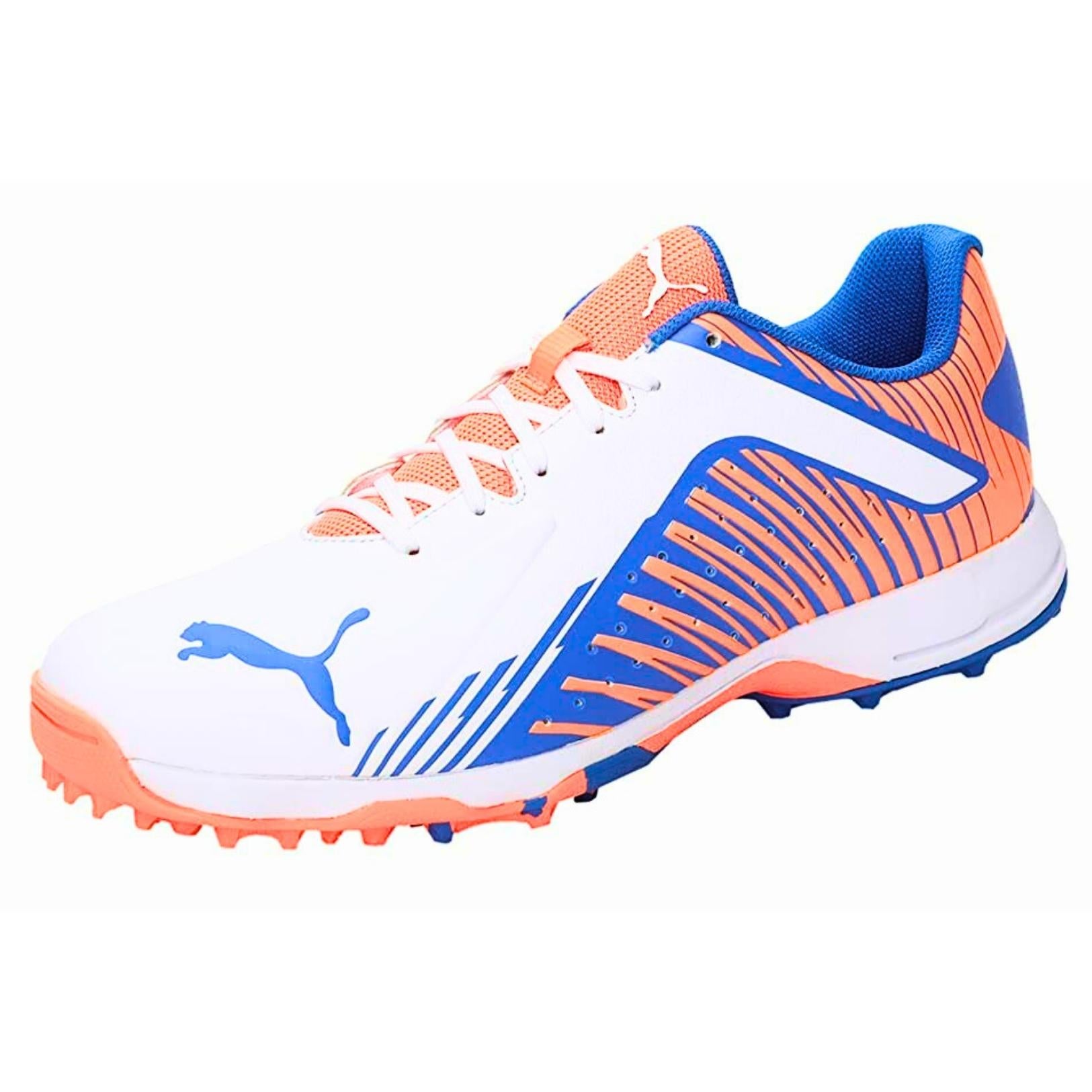 PUMA Cricket Shoes | Puma FH Rubber 22 White-Bluemazing-Neon Citrus