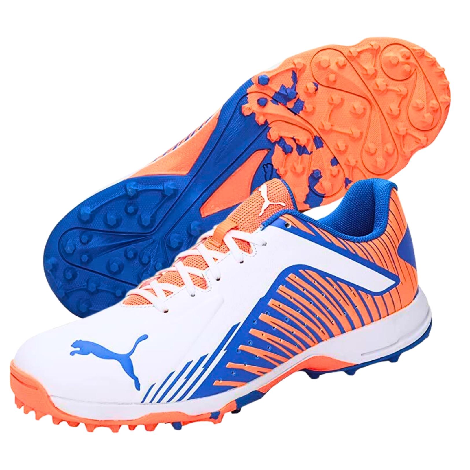 PUMA Cricket Shoes | Puma FH Rubber 22 White-Bluemazing-Neon Citrus