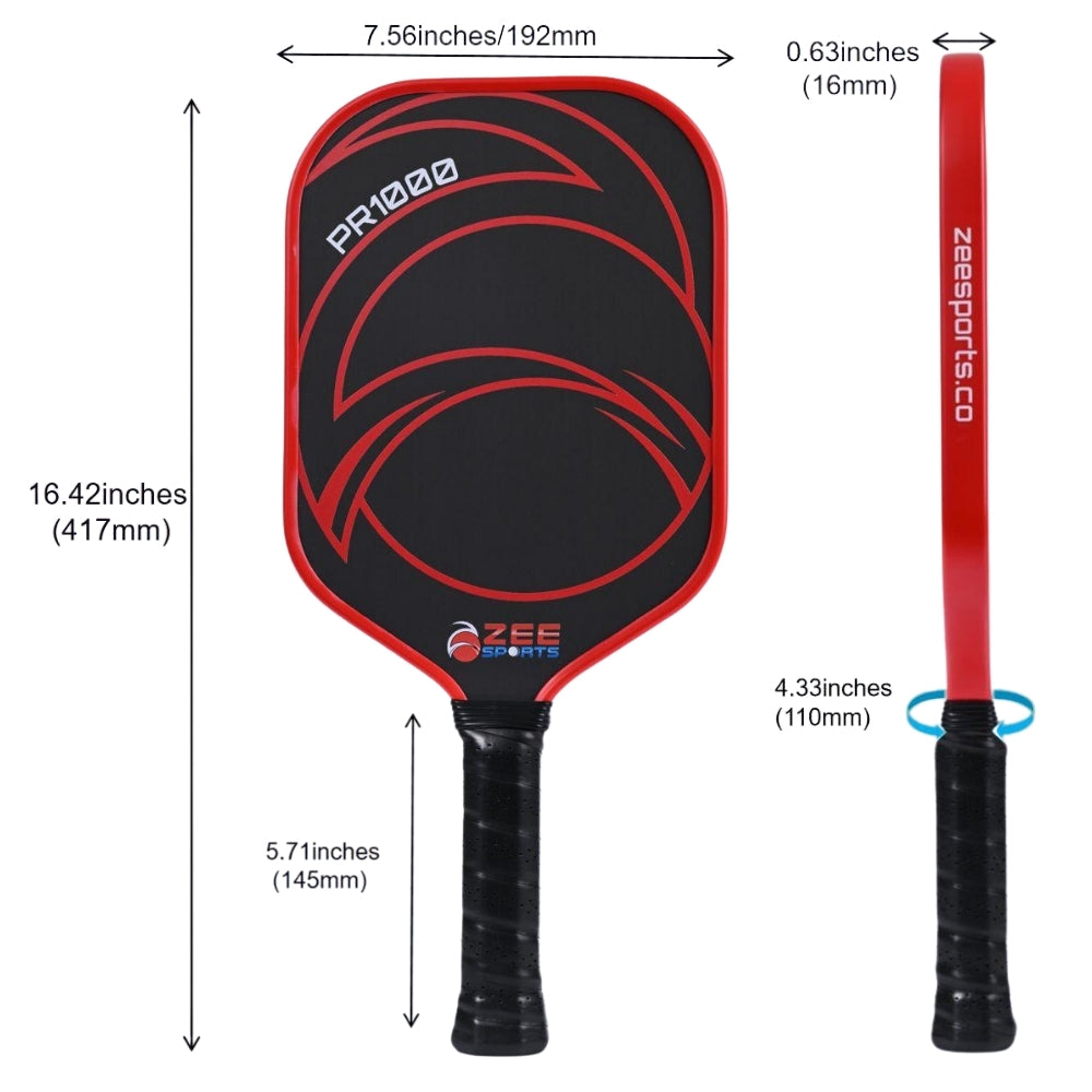 Zee Sports Paddles Pickle Ball Rackets PR1000 Sleek Red/Black