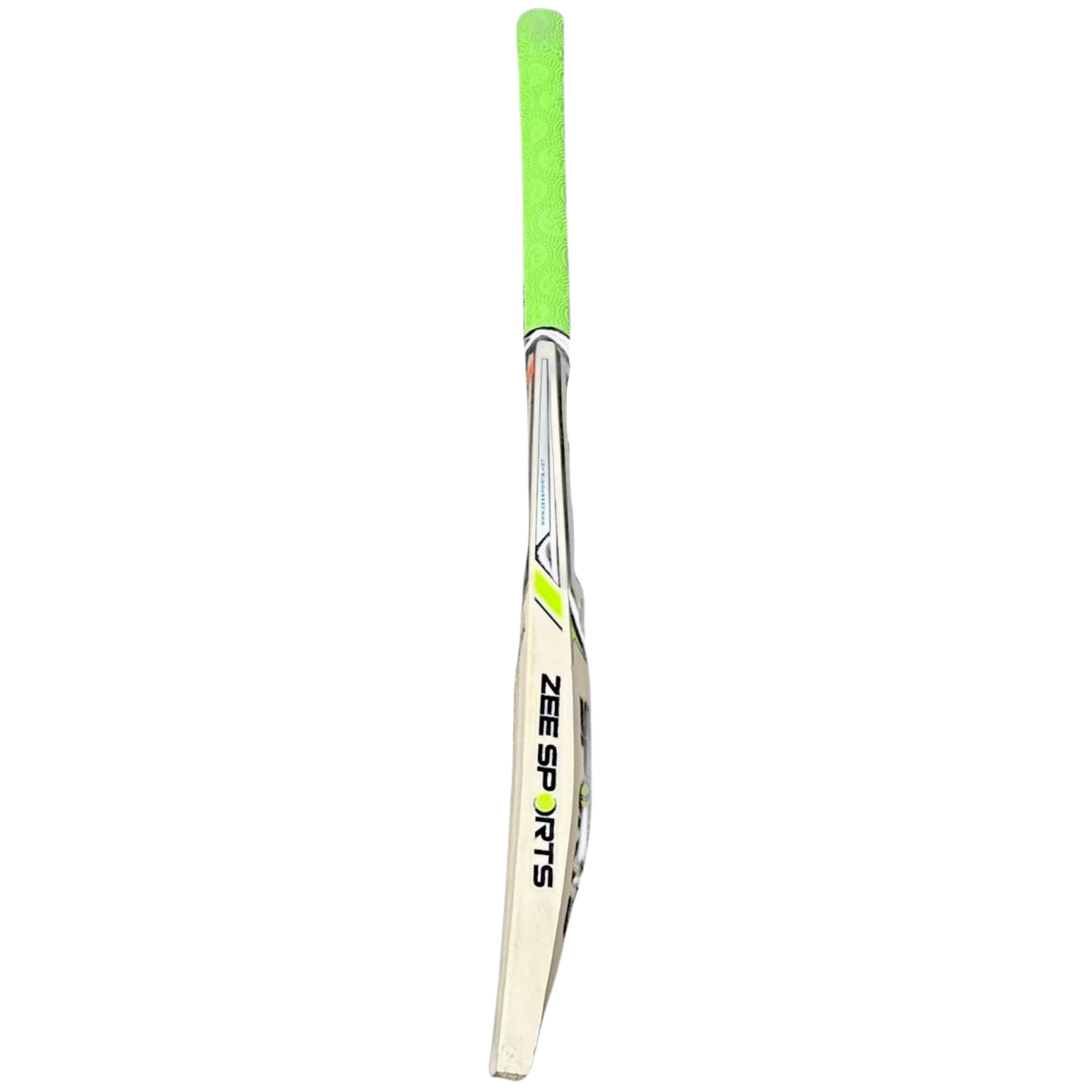 cricket bat with a green handle on a white background