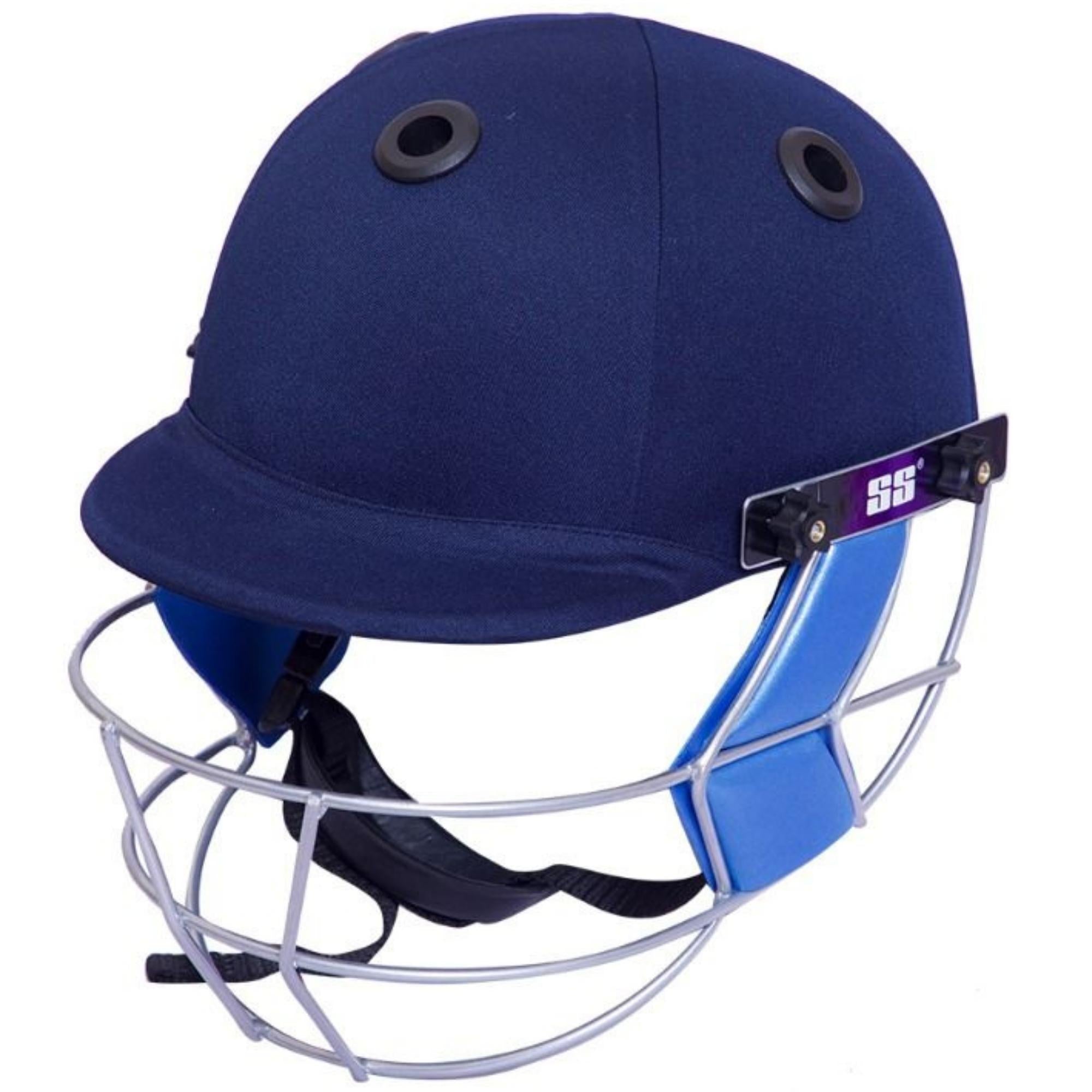 Left side view of the SS Gutsy cricket batting helmet, highlighting the sleek design, ventilation holes, and adjustable strap for comfort and airflow.